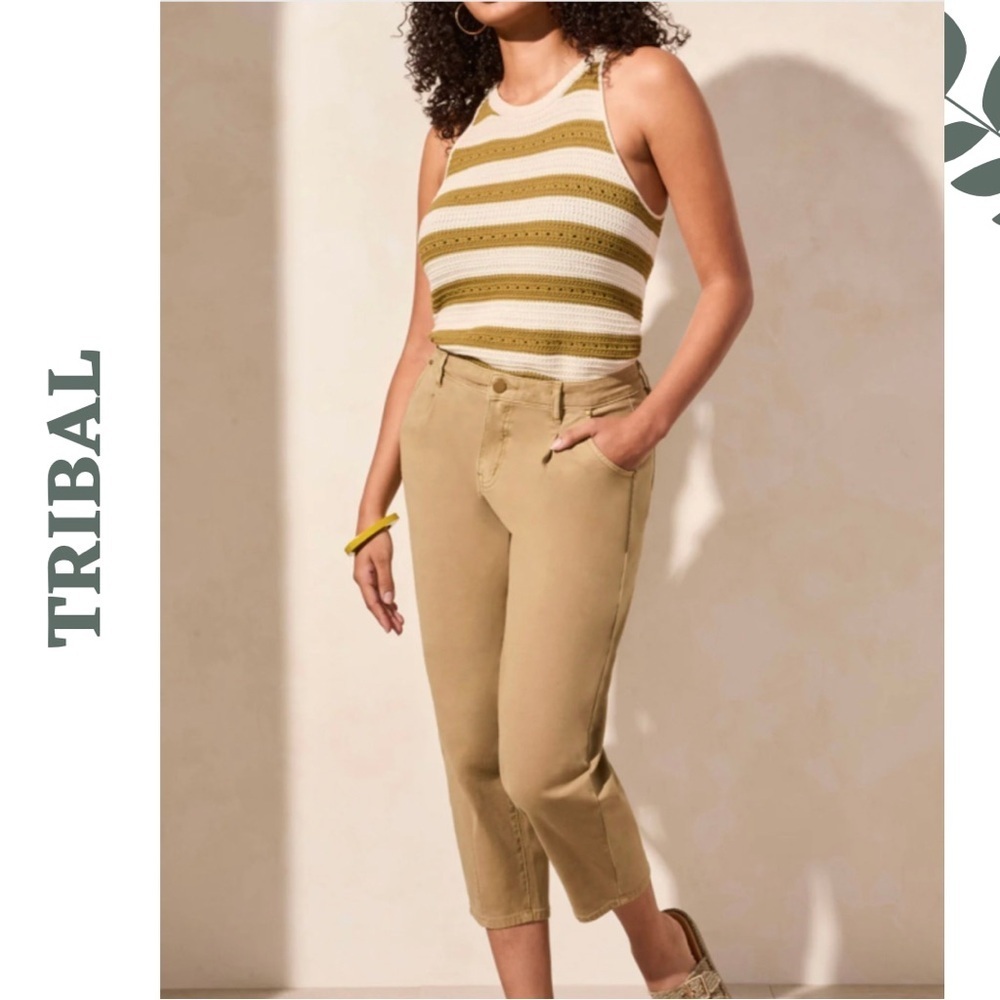 Tribal Audrey Girlfriend Barrel Crop Jeans Olive 4 NWT